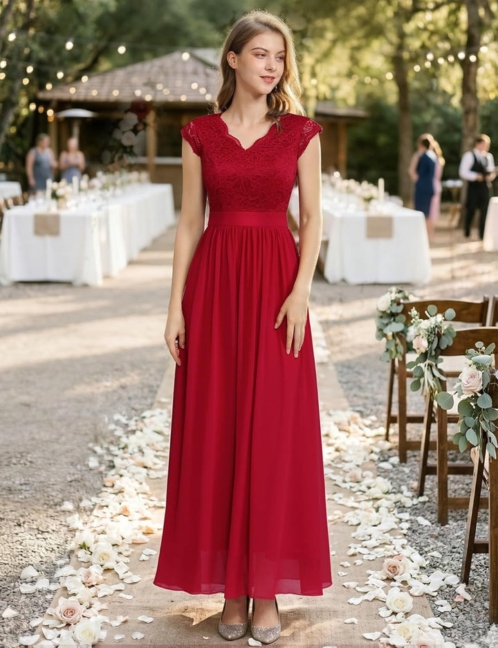 Dressystar Damen Ballkleid Maxi Lang Abendkleider Elegant für Hochzeit Spitzen Cocktailkeid S Band_r