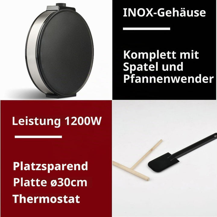 G3 Ferrari G10098 Profi-Crepe-Pfanne aus Edelstahl, Temperaturregelung, Durchmesser 30 cm, 1200 W
