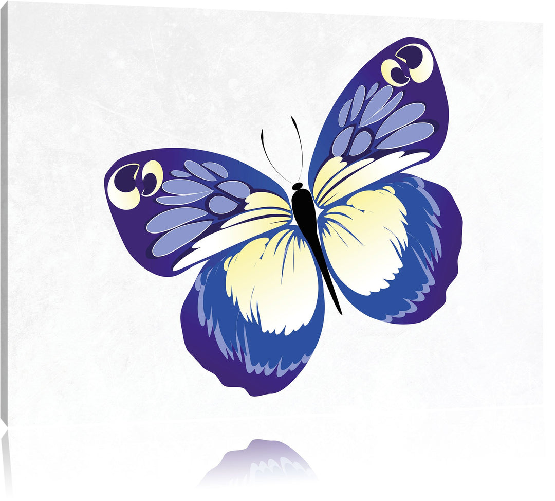 Pixxprint Hübscher Blauer Schmetterling weiss, Format: 100x70 auf Leinwand, 100x70