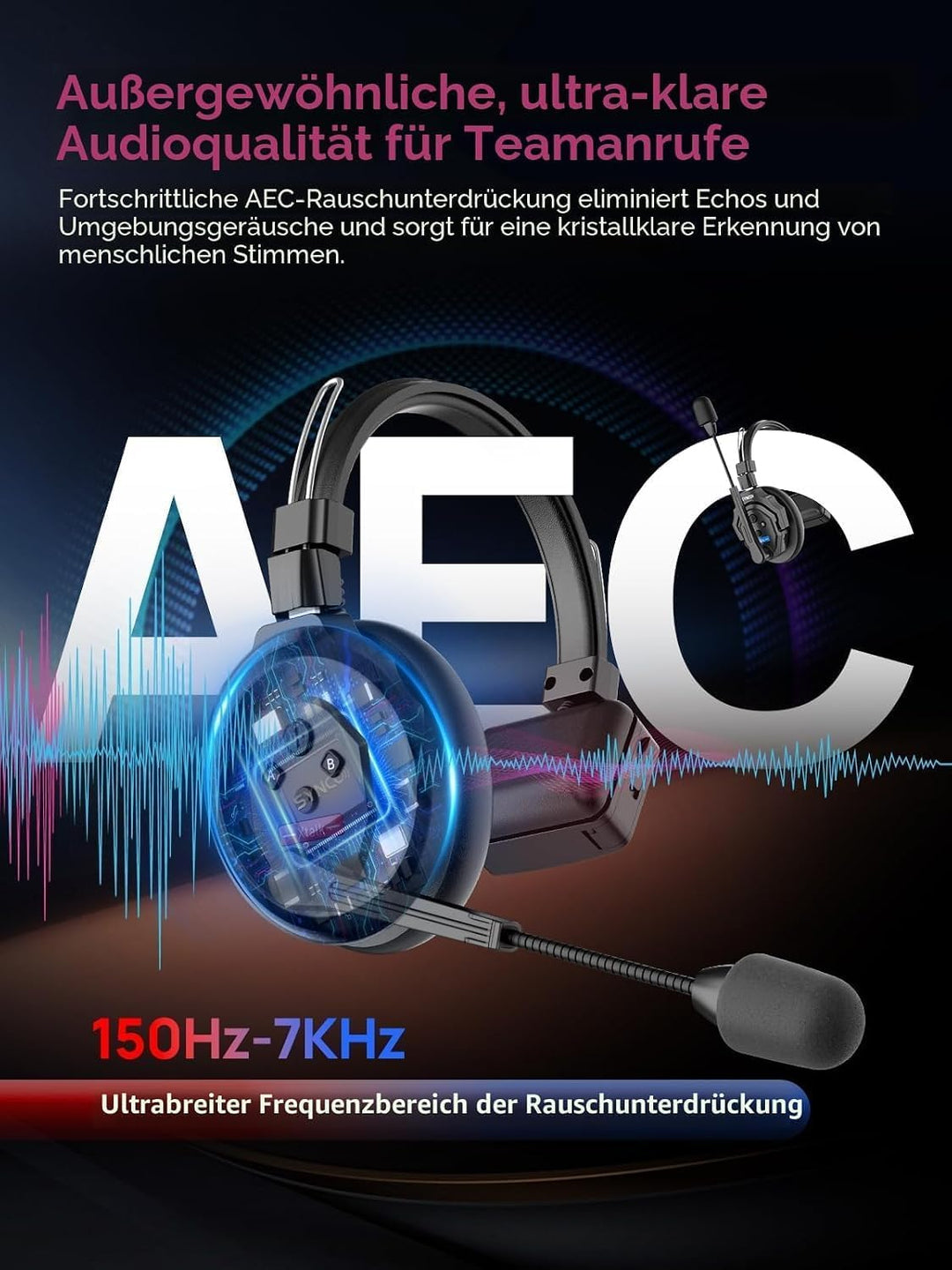 SYNCO Wireless Intercom Headset, XTALK X5 2.4GHz Vollduplex Kabelloses Kommunikationssystem 24H 350M