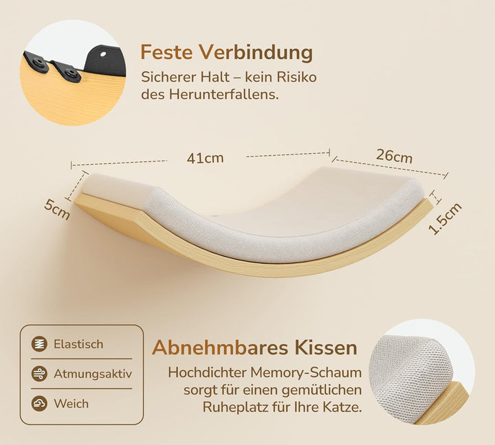 Katzen Kletterwand, Katzentreppe Wand Set mit 2 Stufen Quadratischer & Gebogenen Plattformen, Wandmo