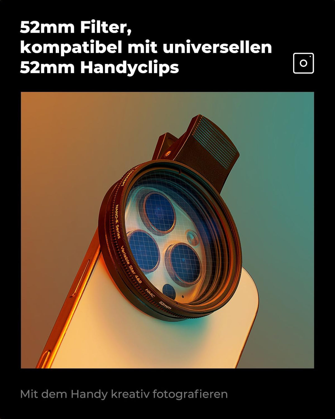 K&amp;F CONCEPT Variabler 52mm Sternfilter 4 Punkte, 8 Punkte für Sternenlichteffekte (Nano-Klear), 52mm