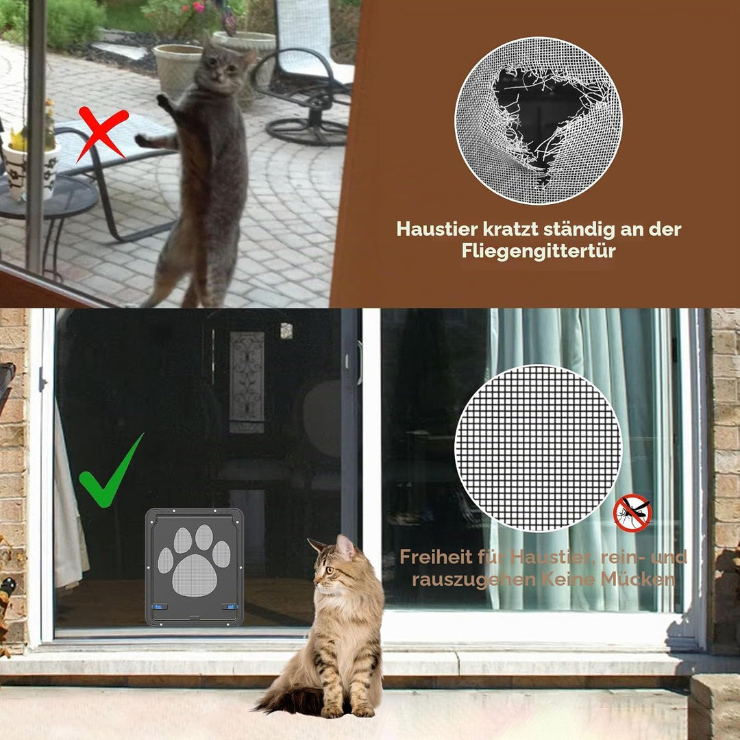 NAMSAN Haustierklappe Fliegengitter mit Fenster Katzenklappe Fliegengittertür Abschliessbar Hundekla