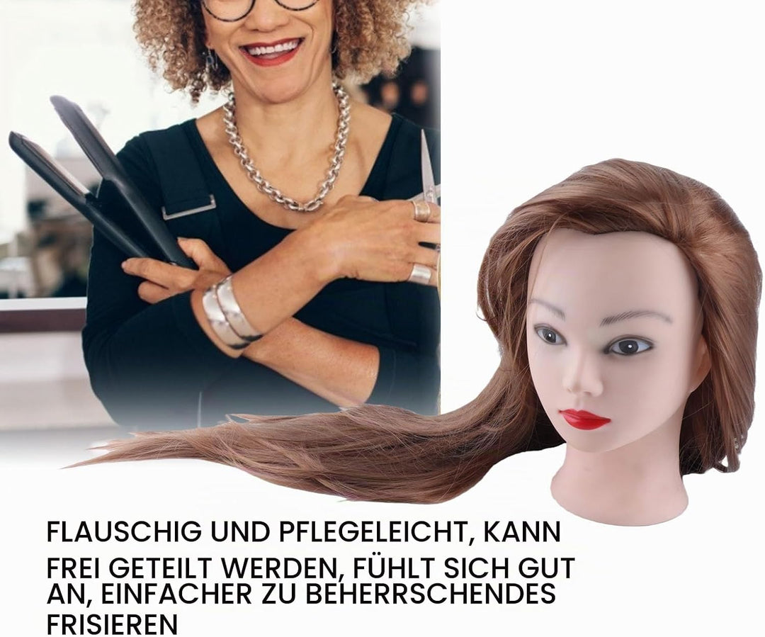 Frisierkopf, Blonder Mannequin-Kopf aus Echthaar mit Ständer Schminkkopf Frisurenkopf Friseur-Übungs