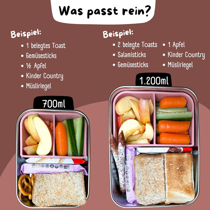 BEARFOOT Edelstahl Brotdose Kinder mit Silikondeckel (Rosa, 1.200 ml) | BPA-frei, auslaufsicher, Bro