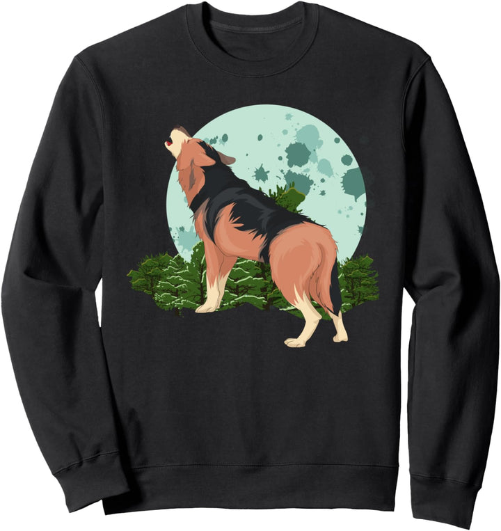 Raubtier Vollmond Tier des Waldes Mondlicht Heulender Wolf Sweatshirt