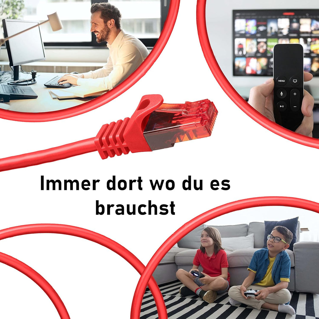 BIGtec - 10 Stück - 20m Gigabit Netzwerkkabel Patchkabel Ethernet LAN DSL Patch Kabel rot (2x RJ-45