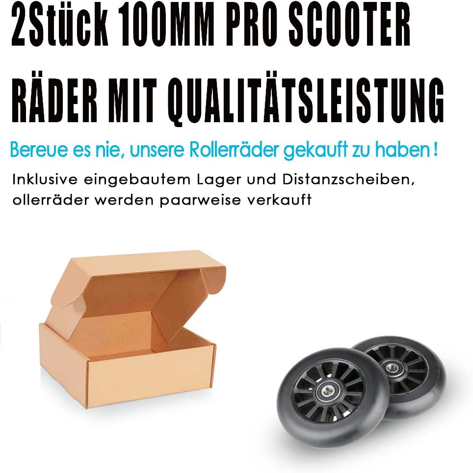 100mm Scooter Rollen - 2 Stück 100mm Scooter Ersatzräder räder mit ABEC-9 Lager - Plastik stunt scoo
