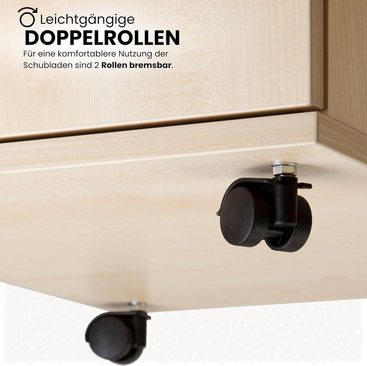 Bümö® Rollcontainer mit 3 Schüben & Schloss | Bürocontainer aus Holz | Tischcontainer mit Rollen | i