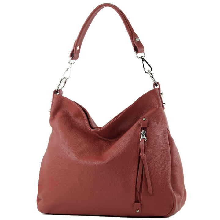 modamoda de - T183 - ital. Damen Schultertasche aus Leder Purpurrot, Purpurrot