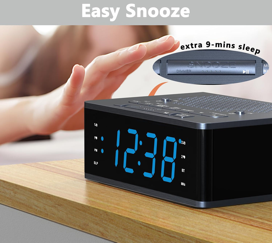 iTOMA Wecker für Schlafzimmer mit FM Radio, Bluetooth, Dimmbare LED Anzeige, Schlaf Timer, Einstellb