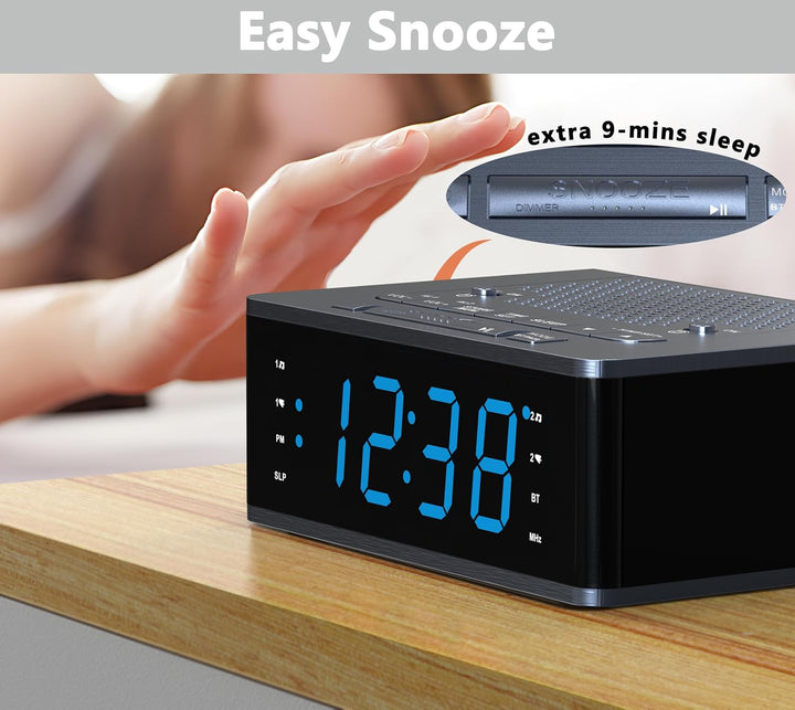iTOMA Wecker für Schlafzimmer mit FM Radio, Bluetooth, Dimmbare LED Anzeige, Schlaf Timer, Einstellb