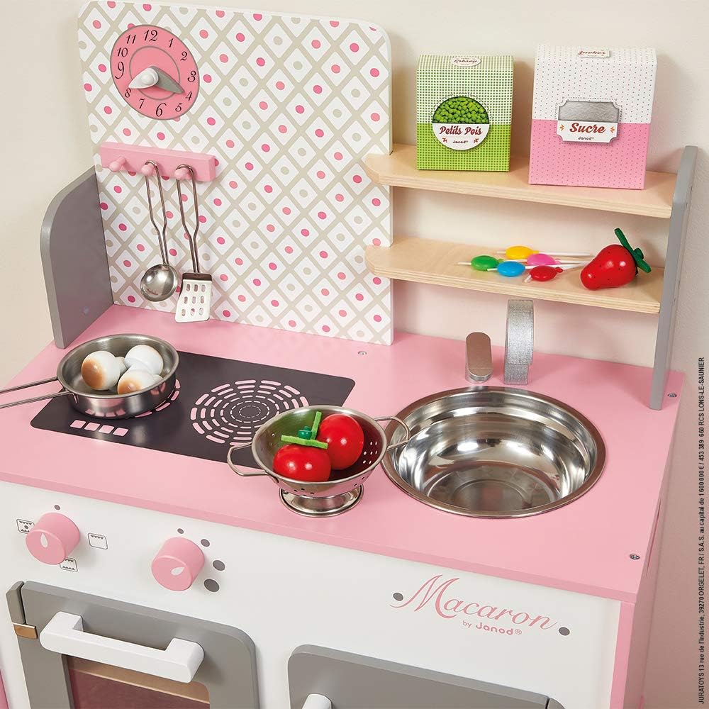 "Janod J06567 rosa und weiss Spielküche aus Holz, ""Macaron""", "Macaron"