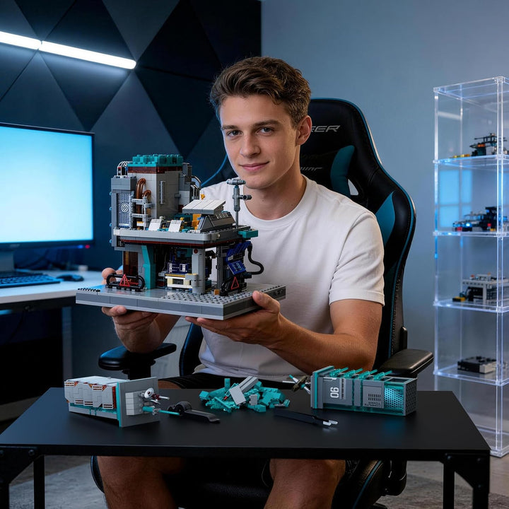 Lumibricks Neon Tech Station Beleuchtetes Klemmbaustein-Set, 1282 Teile Cyberpunk Hochhaus mit LED-L