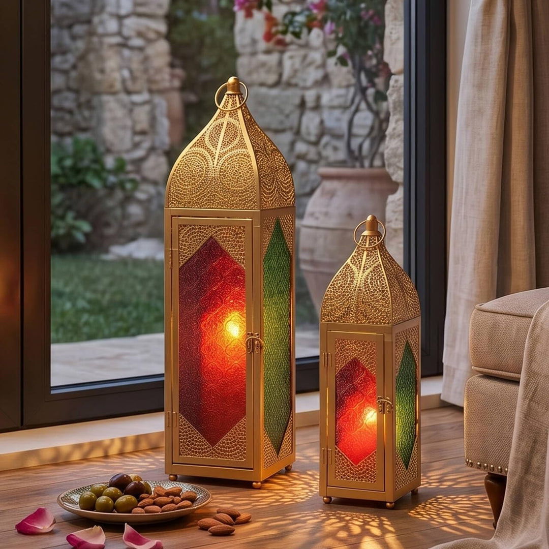 TRIROCKS 2er-Set Dekorative Ramadan-Kerzenlaterne aus Metall Orientalischer Kerzenhalter Arabische H