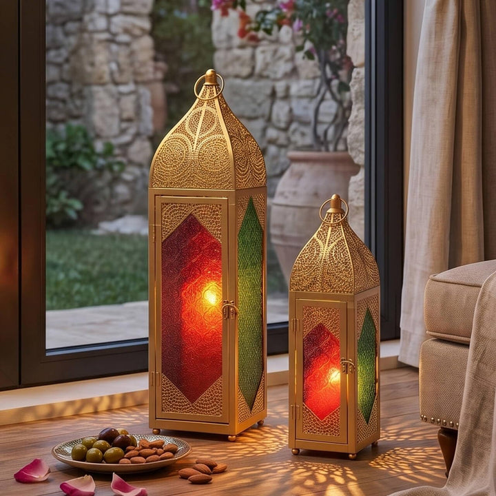 TRIROCKS 2er-Set Dekorative Ramadan-Kerzenlaterne aus Metall Orientalischer Kerzenhalter Arabische H