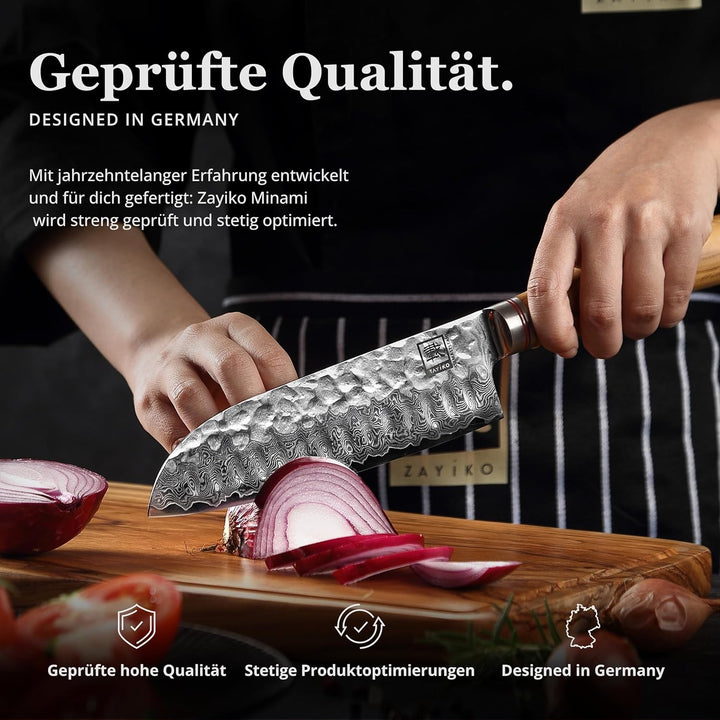 zayiko Minami Premium 3er Damastmesser-Set mit Klingen von 9-17 cm gefertigt aus 67 Lagen echtem Dam