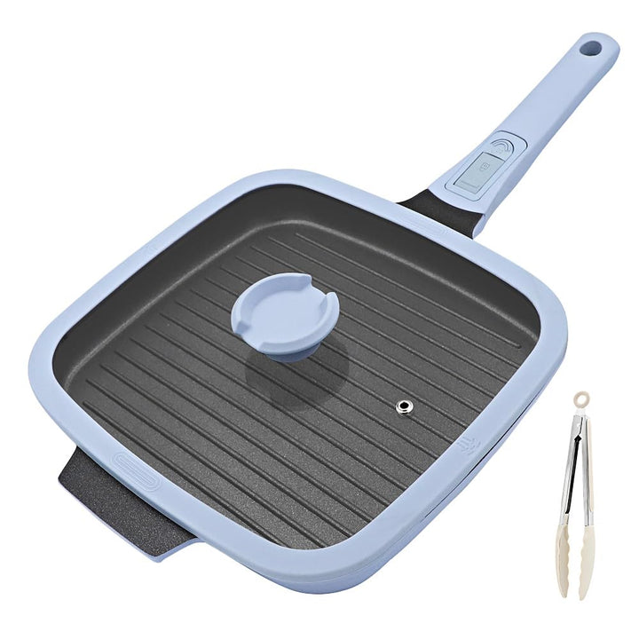 RANX INGST Grillpfanne Induktion mit Deckel 26 x 24 cm, Steakpfanne Eckig mit Abnehmbarer Griff, Gri