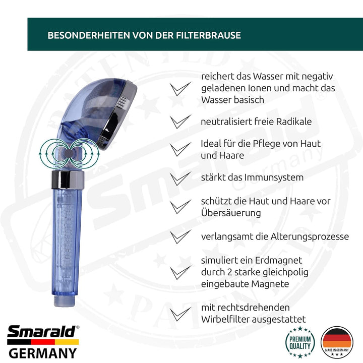 Wellnessbrause mit integrierten Anti-Aging - Duschfilter von Smarald® perfekt für Haar- und Hautpfle