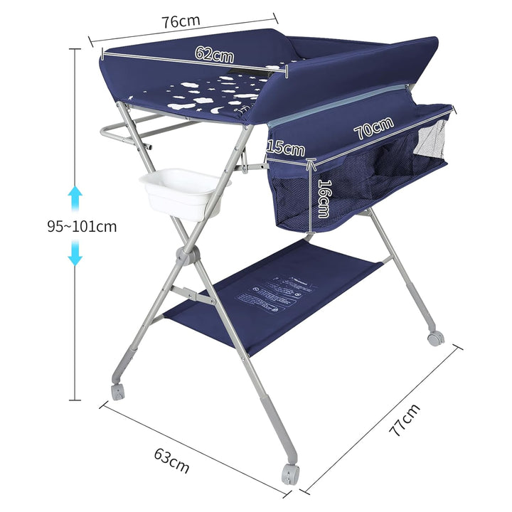 OHMG Baby Wickelkombi Klappbare Wickelkommode,Wickeltisch mit Rollen,Mobiler Wickeltisch mit Wickela