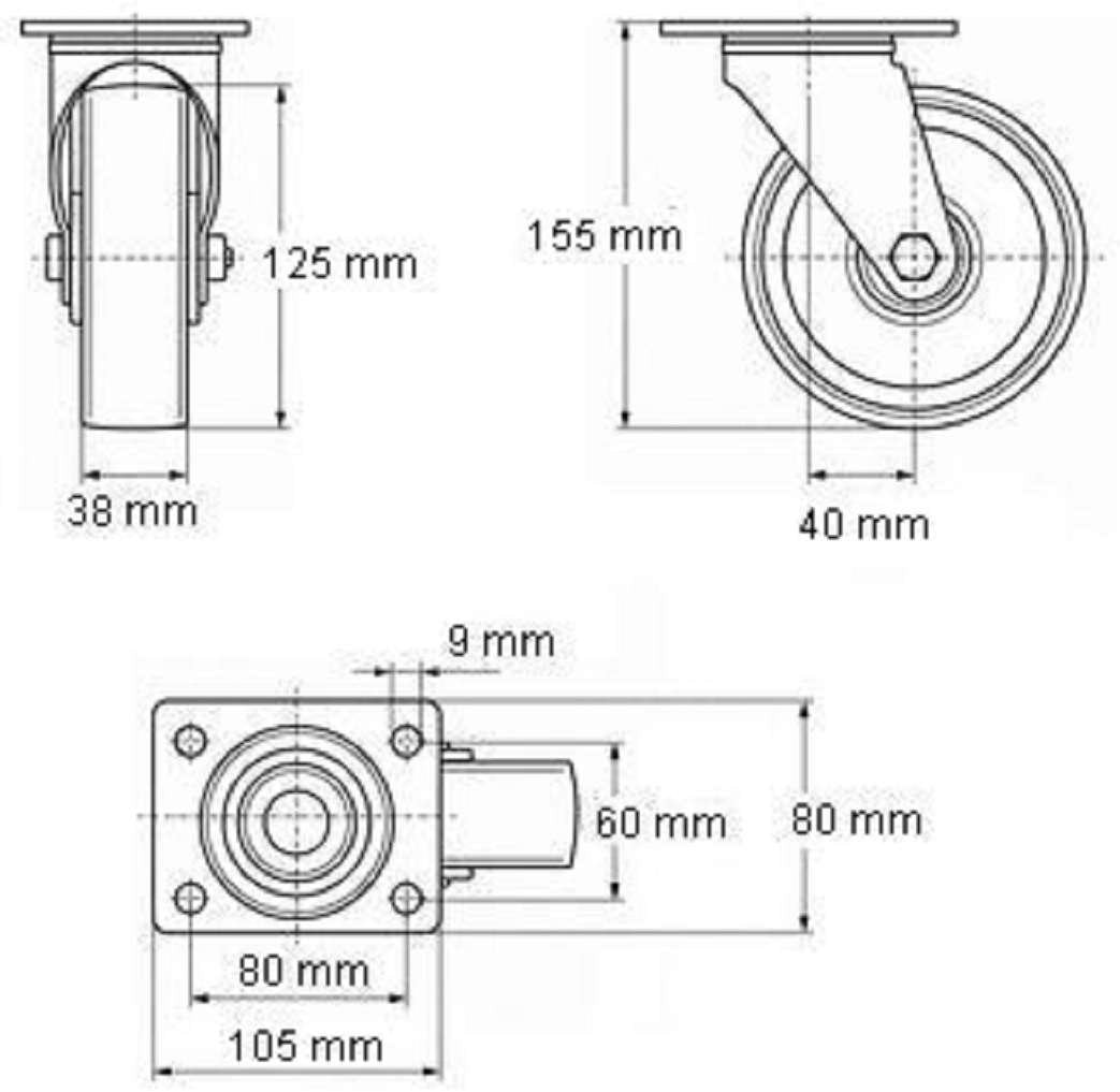 4 Stück 125 mm Blue Wheels Lenkrollen Transportrollen Blau 200kg / Rad - INDUSTRIEQALITÄT (4x Lenk),