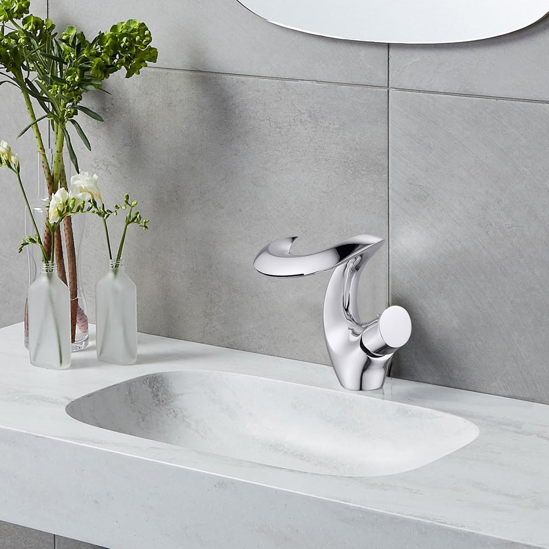 Wasserhahn Bad Wasserfall Chrom Waschtischarmatur Mischbatterie Waschbecken Armaturen Silber Modern