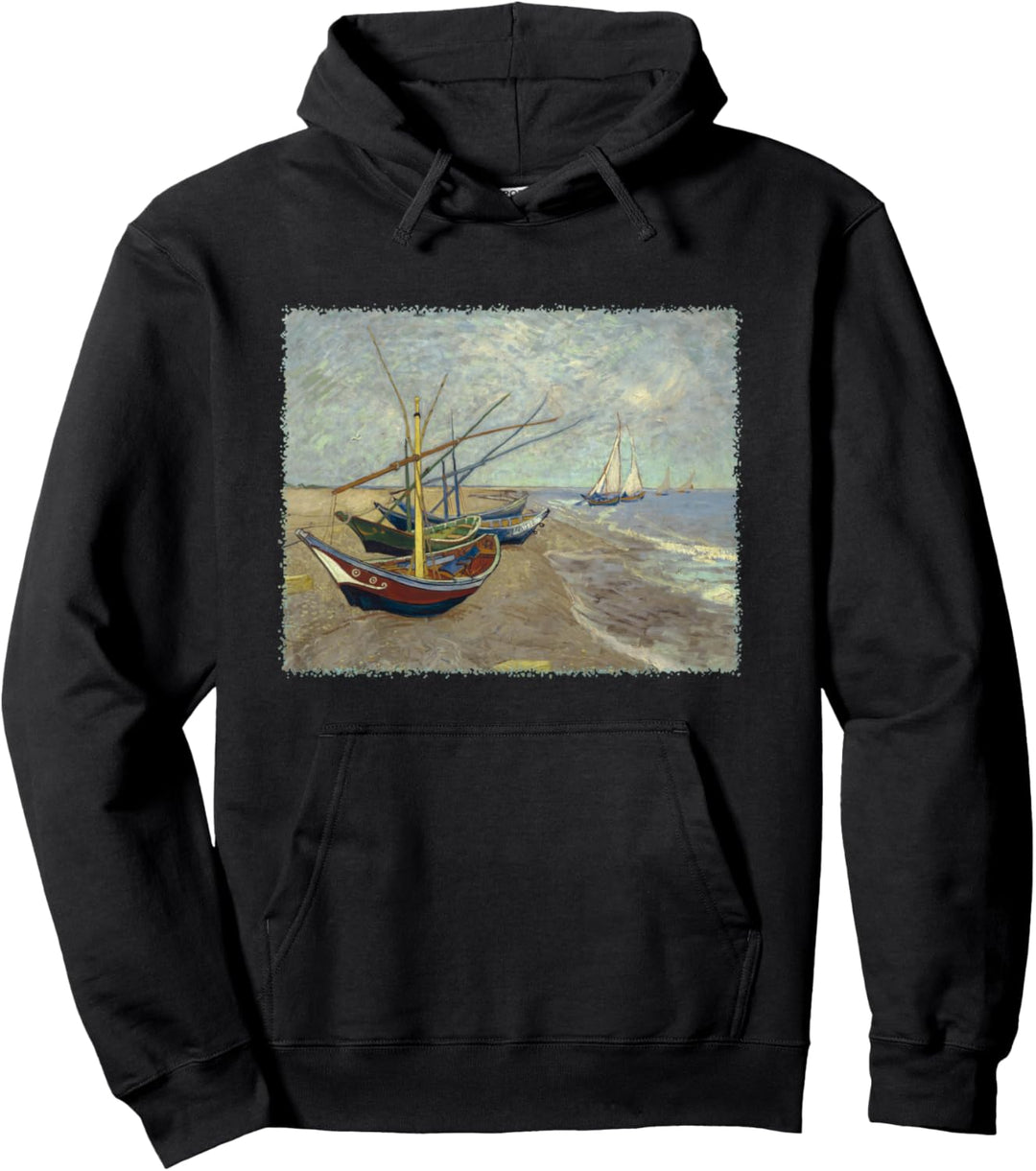 Fischerboote am Strand, Saintes-Maries von Vincent van Gogh Pullover Hoodie