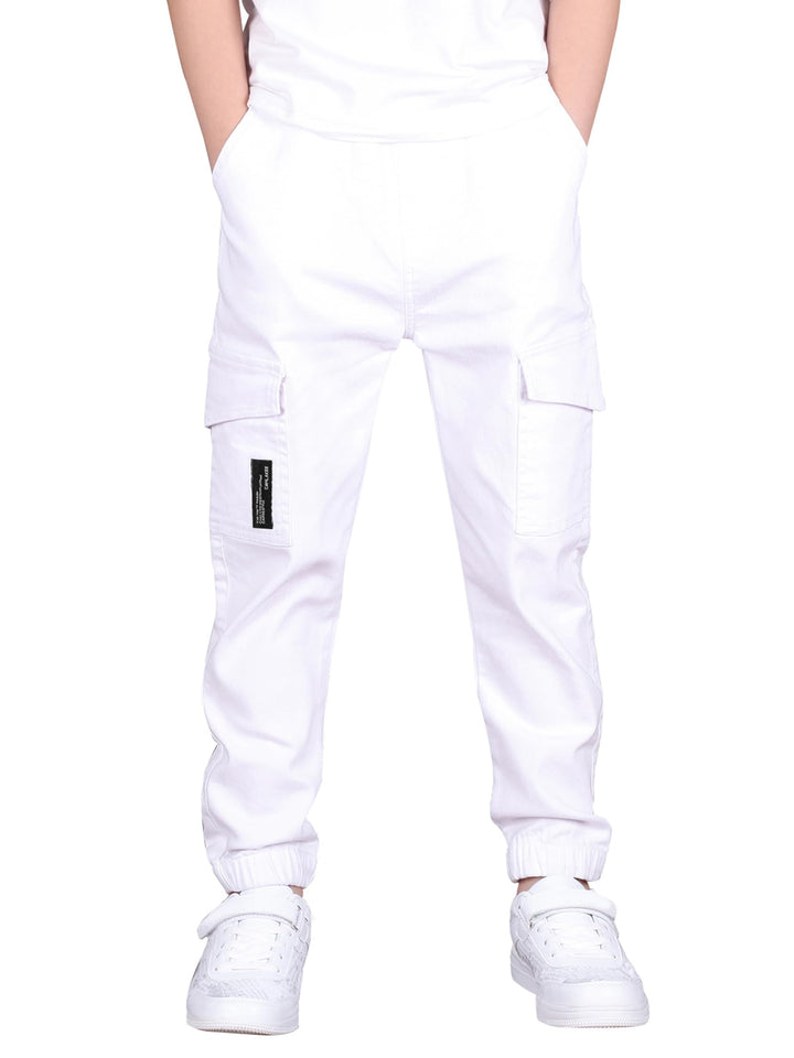 CAMLAKEE Kinder Jungen Cargohose Jogger Hose mit elastischem Bund 164-170 Weiss, 164-170 Weiss