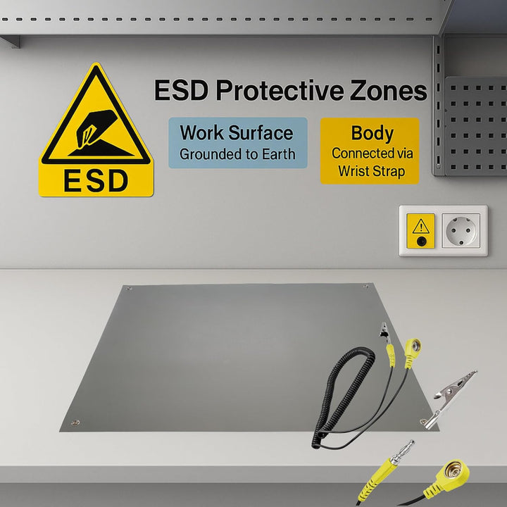 Minadax 120 x 30cm Antistatik ESD Computer Matte Tischmatte „Premiumqualität“ + Anschlusskabel 120x3