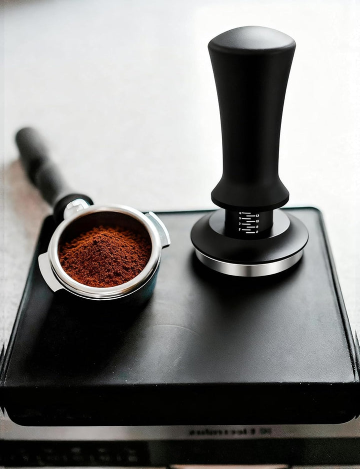 Kaffee Tamper Set 58mm, Espresso Tamper kalibriert, 304 Edelstahl Gewindebasis, Kaffeestampfer mit E