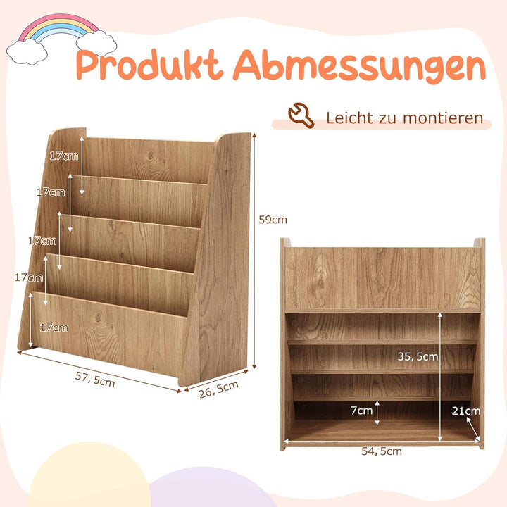 GOPLUS Bücherregal Kinder, Montessori Kinderregal mit 4 Ablagefächern, Kinderbücherregal Büchergeste