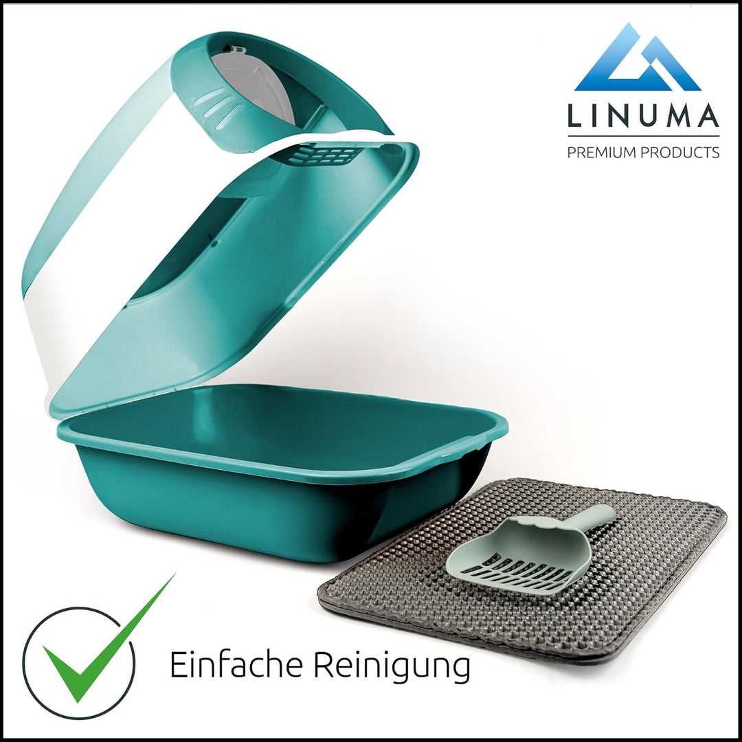 LINUMA® Katzenklo mit Deckel abnehmbar - Katzen Klo mit Katzenstreumatte, Streuschaufel & Aktivkohle
