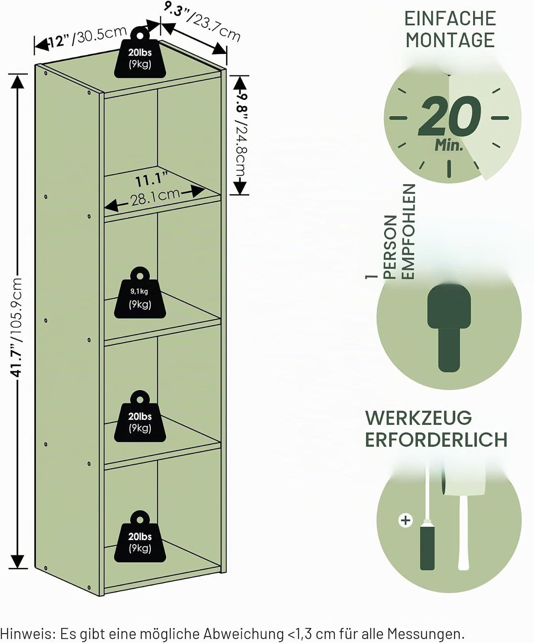 Furinno Luder Bücherregal Bücherregal Lagerregal 4-stöckig weiss Weiss 30.5(W) x 106.1(H) x 23.7(D)