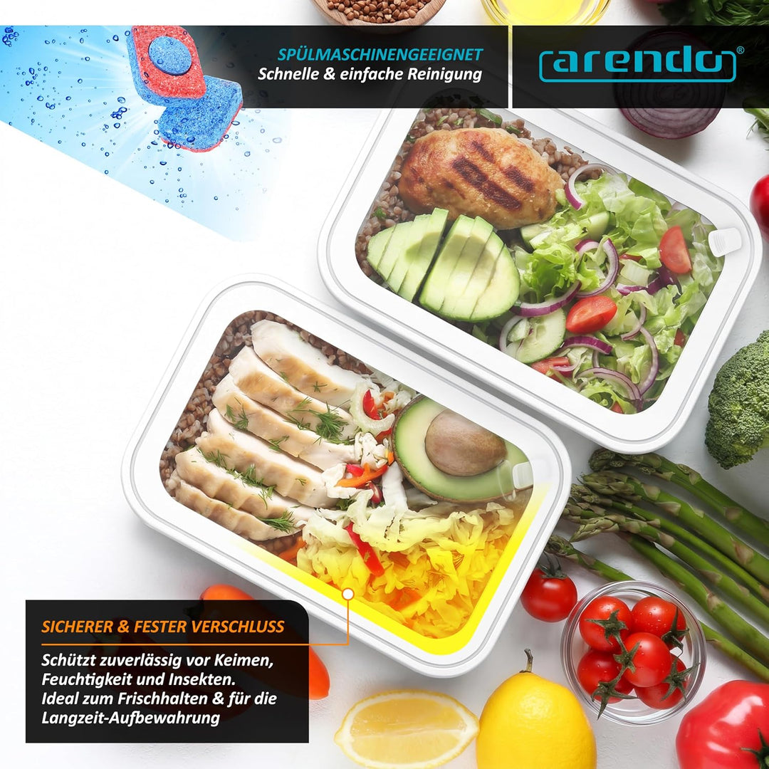 Arendo – Lunchbox - Vorratsdosen Set mit Deckel – 4 Dosen bis zu 4 Liter – Dampf-/Druckventil – inei