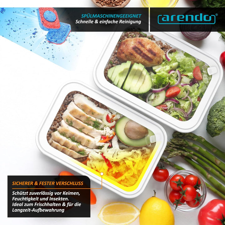 Arendo – Lunchbox - Vorratsdosen Set mit Deckel – 4 Dosen bis zu 4 Liter – Dampf-/Druckventil – inei