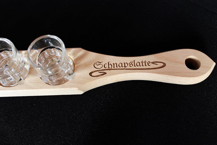DanDiBo Schnapslatte Holz mit 6 Gläser Schnapsbrett Leiste Schnapsrunde mit Gravur