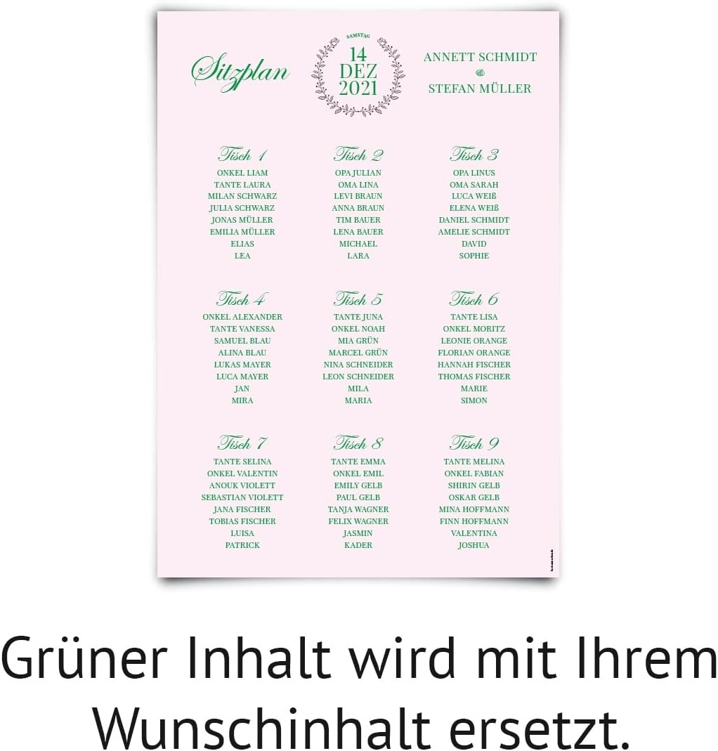 Hochzeit Sitzplan Plakat individuell selbst gestalten DIN A3 Sitzordnung - Rosa Chic 1, 1