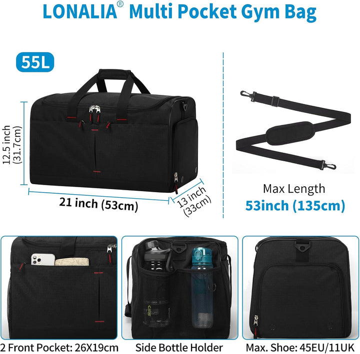 55L Sporttasche & Reisetasche für Herren Gross - mit Schuhfach & Nassfach - Trainingstasche, Tasche