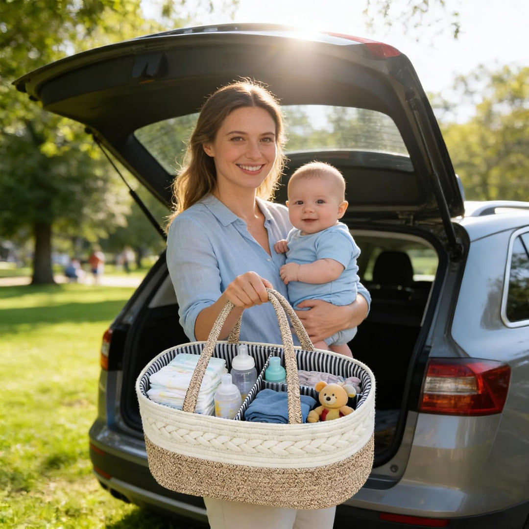 Windel Caddy Organizer, Baby Organizer Korb mit wechselbaren Fächern | 100% Baumwoll Leinen Wickelti