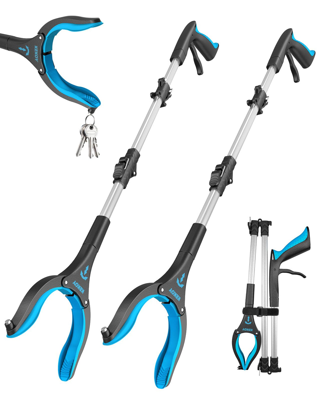 Kekoy Greifzange für Senioren 81cm Aluminium Müllzange, Faltbare Greifer für Senioren, Drehbar Müllg