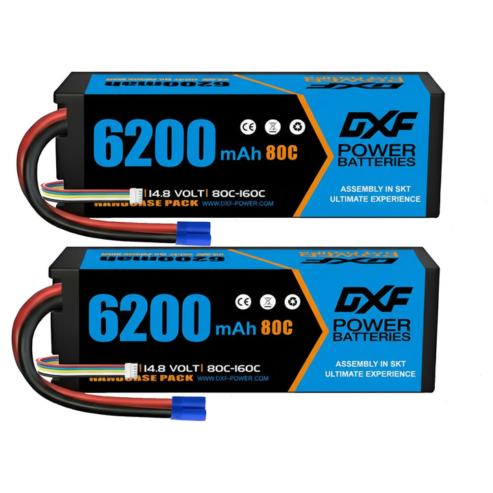 DXF 4S LiPo EC5 Akku 14,8V 80C 6200mAh Hardcase Batterie mit EC5 Steck für RC Auto, RC Flugzeug, RC
