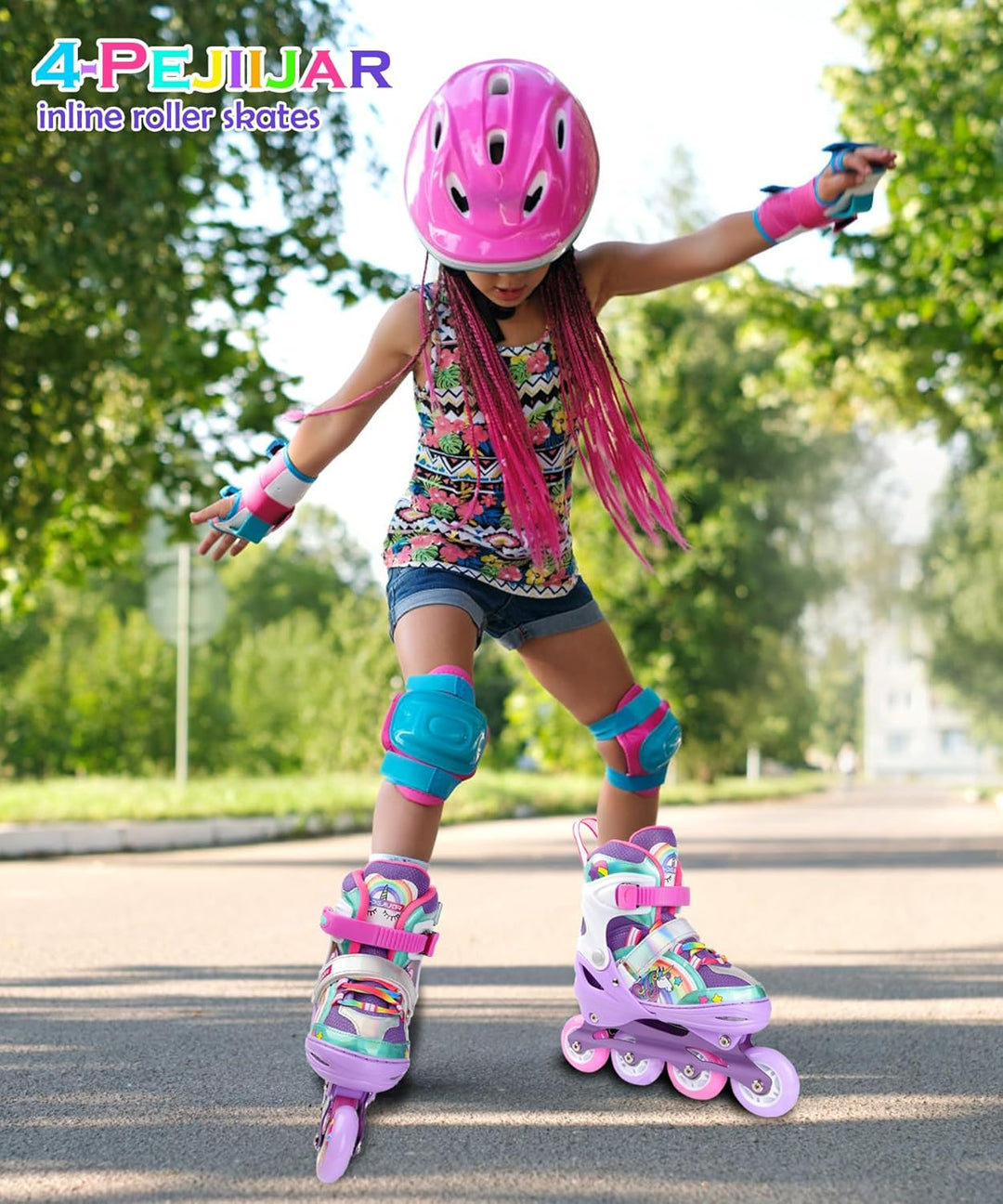 Einhorn Inliner für Mädchen Kinder Grössen Verstellbar Mit Allen Leuchtenden Rädern Regenbogen Inlin