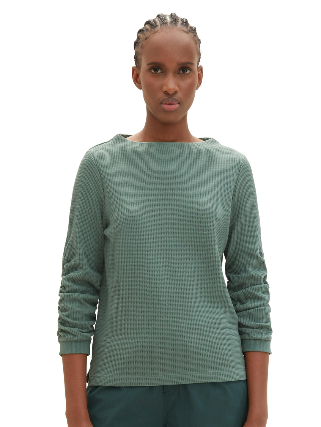Tom Tailor Denim Damen 1034290 Sweatshirt mit Raffarm (1er Pack) M 19643 - Green Dust, M 19643 - Gre