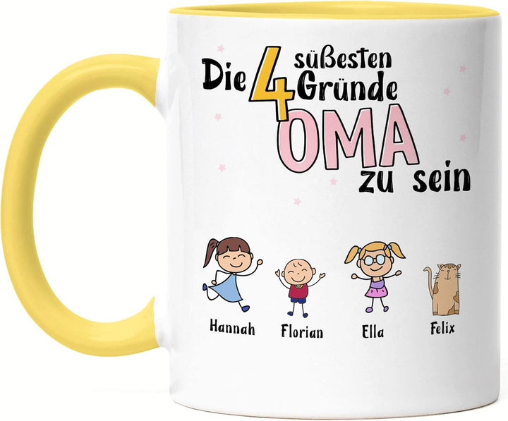 Oma Tasse Gelb Geburtstag Personalisiert für Oma Enkel Enkelin Baby Geschenk Kinder Oma Geschenk Mut