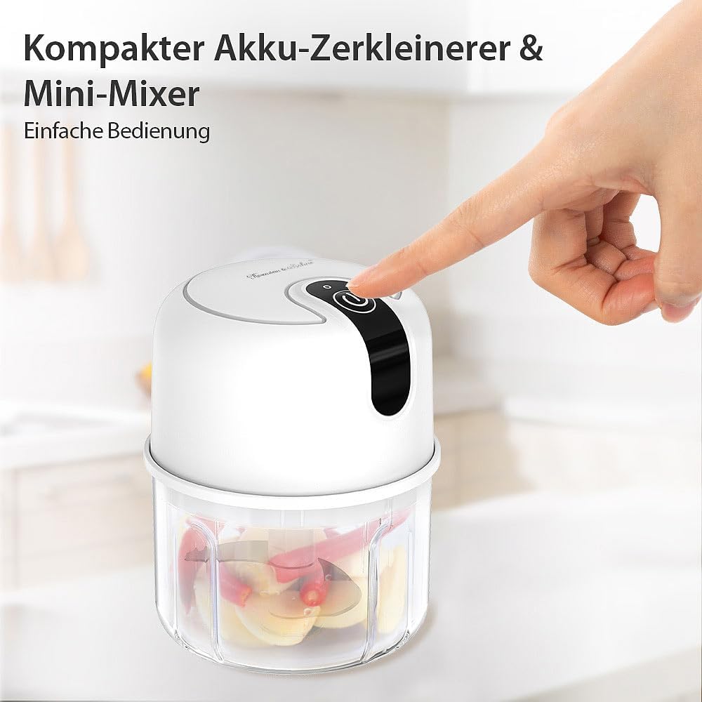 Rosenstein & Söhne Multizerkleinerer: Kompakter Akku-Zerkleinerer & Mini-Mixer, USB, 200 ml, 1.200 m