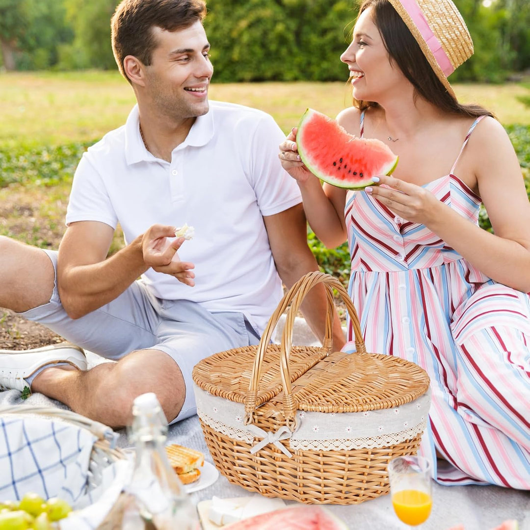 Wicker Picknickkorb mit Griff, 38 cm grosser leerer Picknickkorb mit Deckel und abnehmbarem Futter,