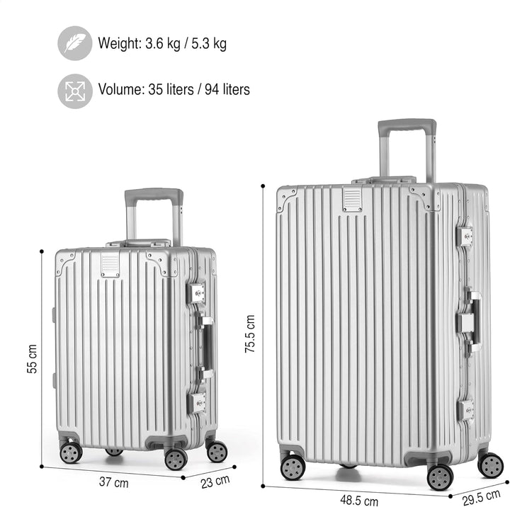 KOFA Zurich Kofferset 2 Teilig, M-55cm &amp; XL-75cm Alu-Rahmen &amp; Polycarbonat-Hartschale, Carry-on + Ch