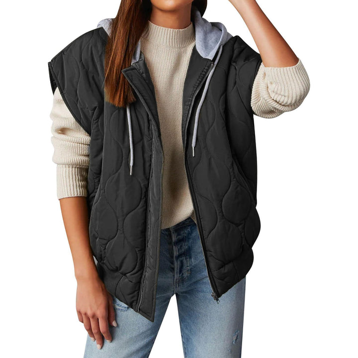 Damen Einfarbige gesteppte Baumwollweste mit Kapuze und Reissverschluss, Jacke, Mantel, Weste, Mante