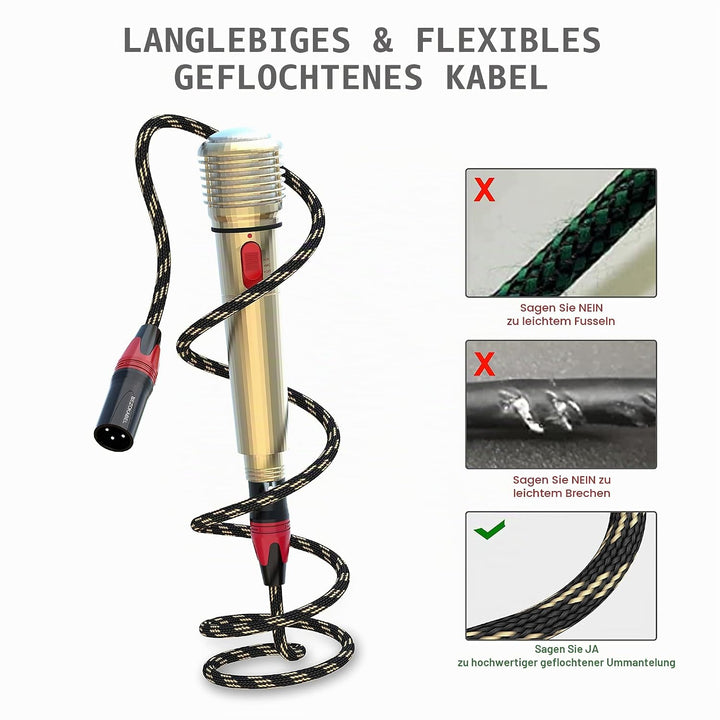 XLR-Kabel, 7,6 m, 4 Packungen, XLR-Mikrofonkabel, XLR-Lautsprecherkabel, Stecker auf Buchse, Nylon,