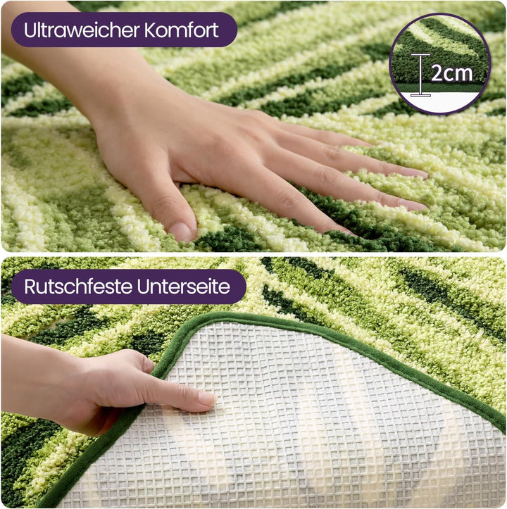 DEXI Badezimmerteppich 60 x 80 cm, Badematte rutschfest Absorbierende mit Monstera Pflanzenmuster, B
